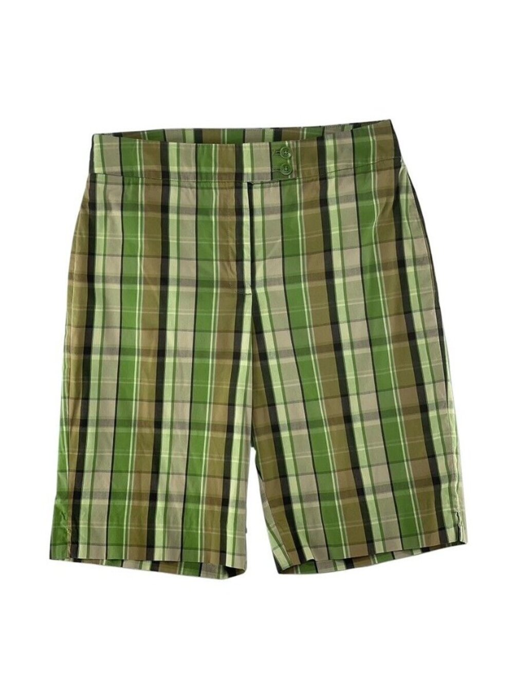Jones New York Signature Womens Green Plaid Bermuda Shorts Size 10